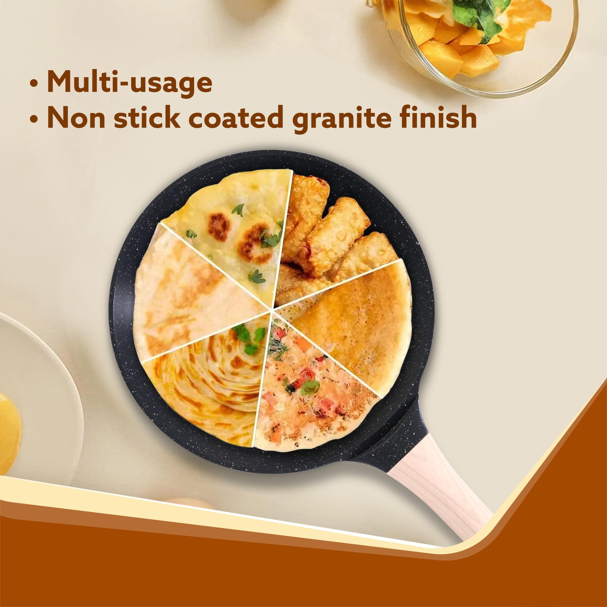 AGARO Imperial Granite Non Stick Cookware Set, 3pcs Cookware Set, 24cm Frying Pan with Glass Lid, 28cm Dosa Tawa, 28cm Kadai wit